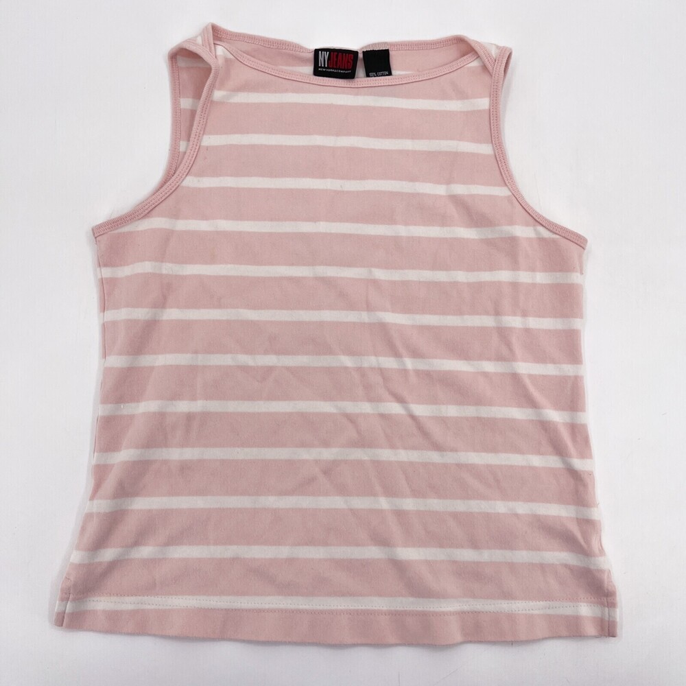NY Jeans Shirt Womens Medium Pink Striped Boat Neckline Sleeveless 90's